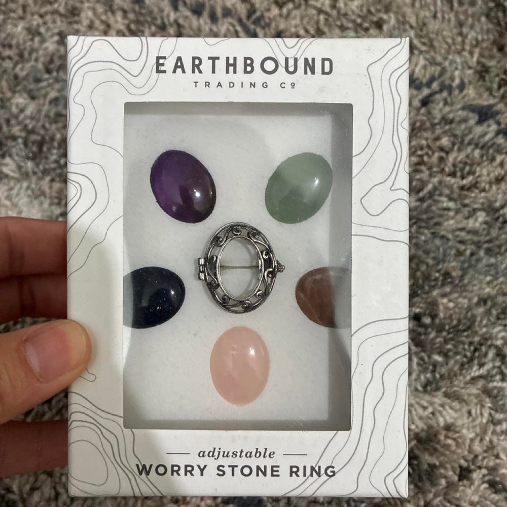 Earthbound Trading Co Adjustable Worry Stone Ring Set‎ 5 Interchangeable Stones